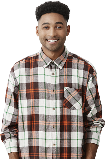 young adult male in plaid shirt